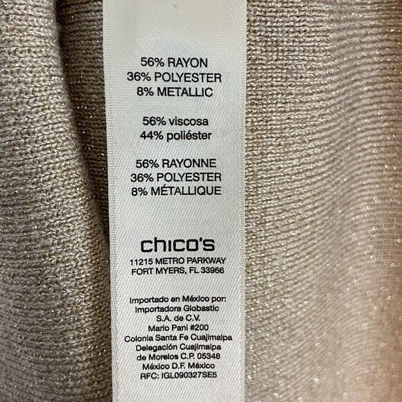 Chico's Turtleneck Sweater Womens Size 2 (Large) Gold Metallic Knit Long Sleeve - Picture 4 of 5